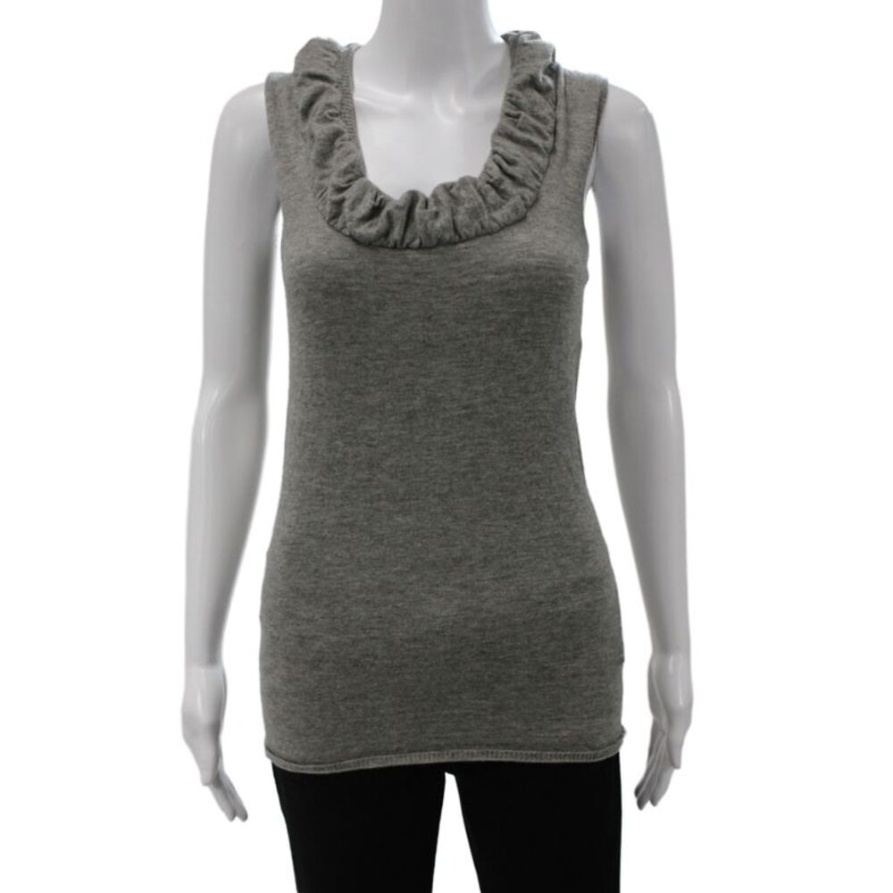 Lela Rose Womens 100% Cashmere Sleeveless Tank Round Neck Gray Size M